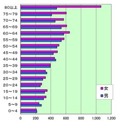 年齢別人口分布の棒グラフ