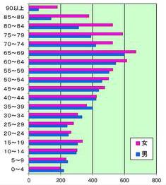 年齢別人口分布の棒グラフ