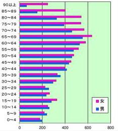 年齢別人口分布の棒グラフ